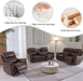 Power Recliner Sofa Set with LED, Breathing Leather Reclining Sofa Set, Living Room Set Recliner Couch Loveseat with USB Port/Cup Holder/Storage for Living Room (3 Pieces Couch Set, Brown)