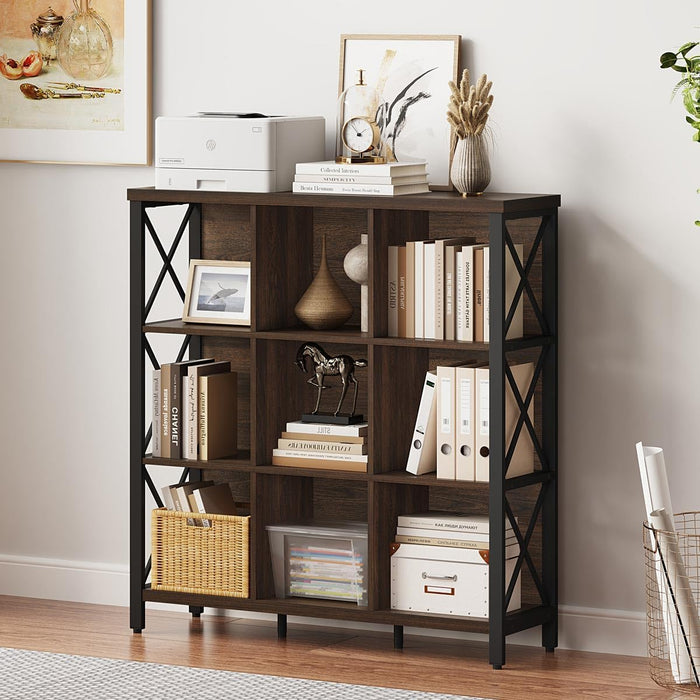 9Cube Farmhouse Bookcase Dark Walnut Wood Storage