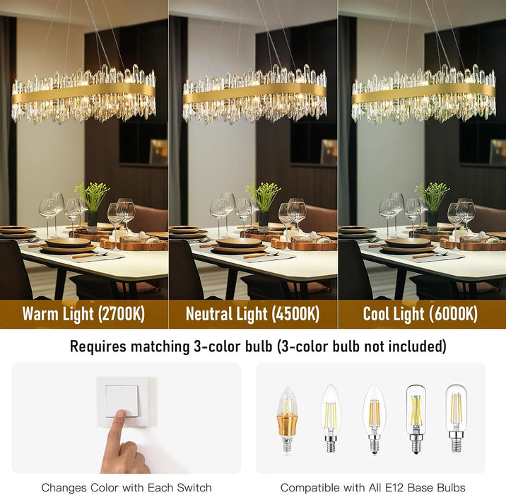 Modern Crystal Chandelier, 16-Lights 2 Tiers Dining Room Chandelier over Table, 36'' K9 Crystal Gold Rectangular Chandeliers for Kitchen Island Adjustable Long Chandeliers for Living Room
