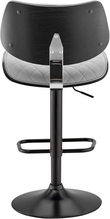 Leland Adjustable Grey Faux Leather and Black Finish Bar Stool