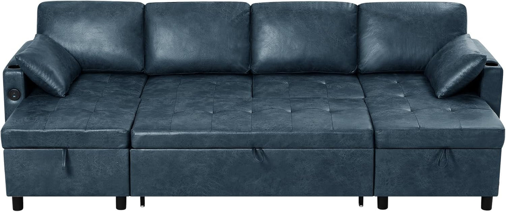 Blue Genuine Suede Leather 110Inch Sectional Sleeper