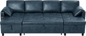 Blue Genuine Suede Leather 110Inch Sectional Sleeper