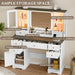 White Farmhouse Vanity Desk With Illuminated Mirror