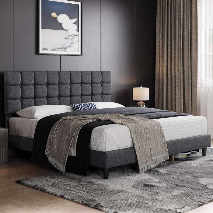 King Size Upholstered Tufted Bed Frame with Headboard