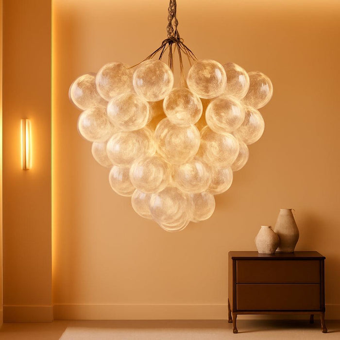 Nordic Bubble Ball Swirled Glass Chandelier, Dia 20 Inch Gild Gold and Clear Blown Glass Small Pendant Light Fixture for Bedroom Study Restaurant