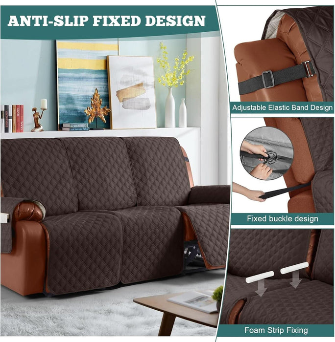 Waterproof Recliner Sofa Cover 1-Piece Couch Covers for Reclining Couches Reclining Sofa Cover Washable Furniture Protector with Elastic Straps Pocket for Kids, Pets (Chocolate, 3 Seater)