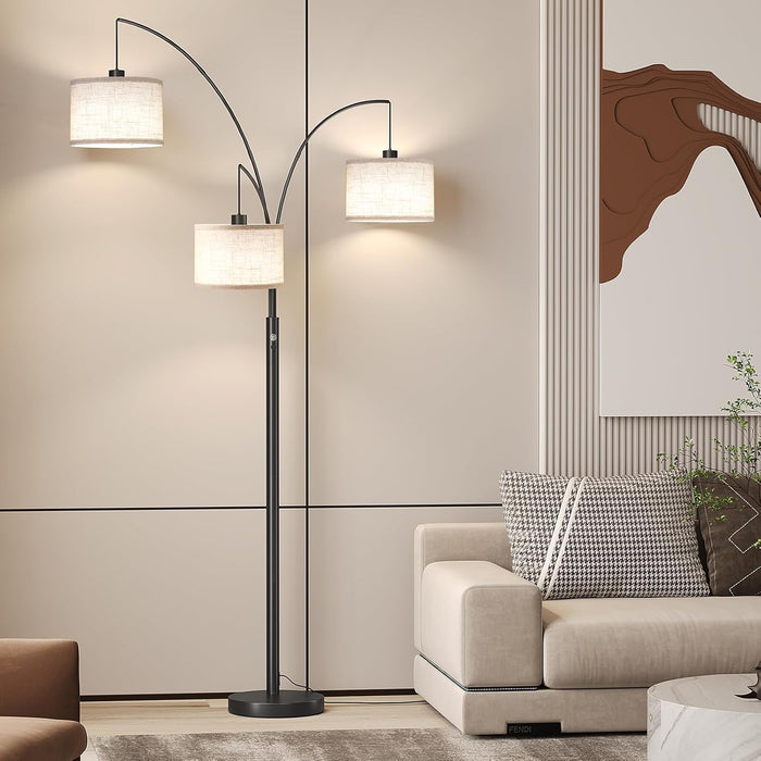 3 Lights Floor Lamp for Living Room, 78" Tall Standing Lamp with Hanging Drum Shade, Modern Arc Floor Lamps with Heavy Base, Mid Century Arched Tree Floor Lamp for Bedroom, Office, Corner