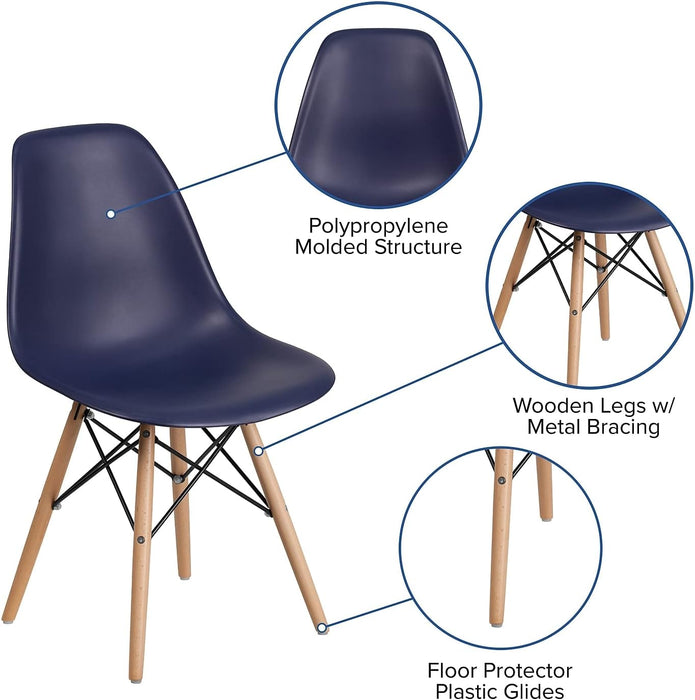 Elon Series Navy Plastic Chair with Wooden Legs for Versatile Kitchen, Dining Room, Living Room, Library or Desk Use