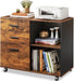 3 Drawer Wood File Cabinet, Rolling Filing Cabinet with Open Storage Shelf, Printer Stand for Home Office Storage and Organization, Fits Letter/A4 Files (Rustic Brown, Wood)