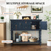 Console Table with 2 Drawers, Retro Entryway Table with 2 Door Cabinets and Open Storage Shelf, Narrow Long behind Couch Sofa Table for Living Room, Foyer, Hallway, Blue