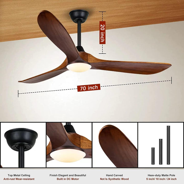 Farmhouse Outdoor Ceiling Fan With Solid Wood Blades