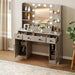 Grey Vanity Desk With Mirror LED BuiltInChargingStation