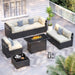 8 Piece Patio Furniture Set with 44” Fire Pit Table with Thickened Cushions