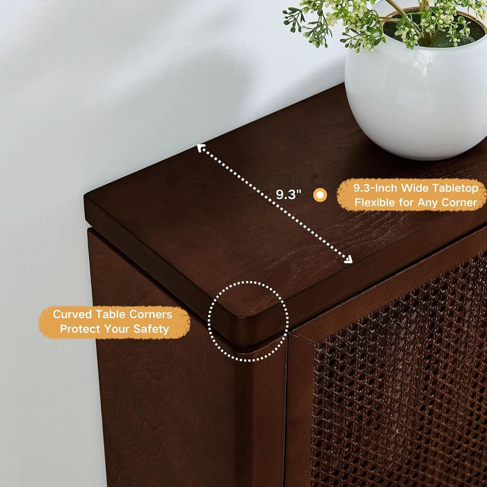 Small Sideboard Buffet Cabinet,Narrow Kitchen Storage Cabinet with 2 Rattan Doors,Mid Century Modern Thin Console Table for Living Room,Entryway(39.4" Walnut)