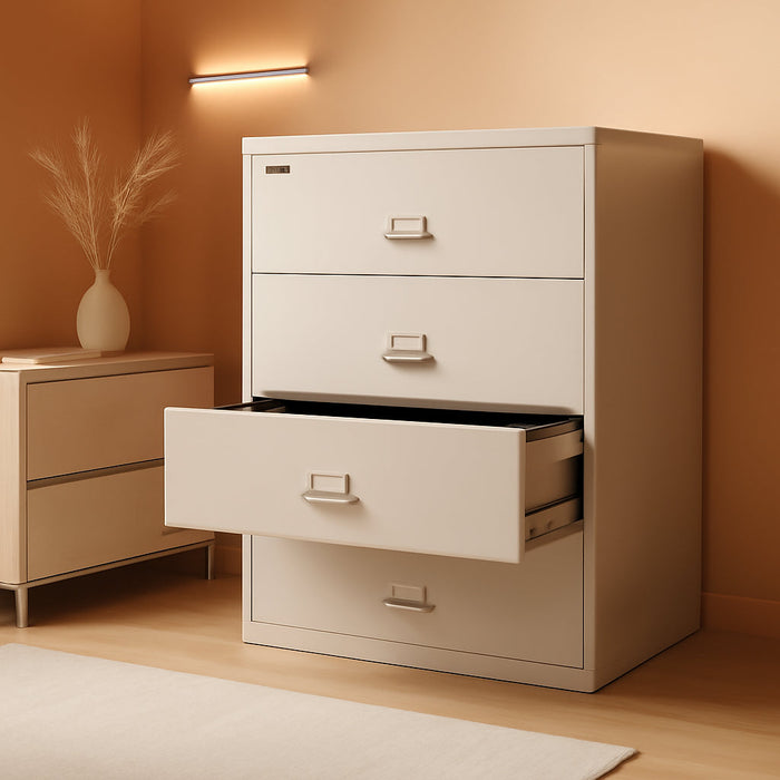 Lateral 4 Drawer Legal and Letter Fire Safe File Cabinet with Key Lock, 1 Hour Fire Rated, UL Rated & Water Resistant Home Safe, Filing Cabinet, Made in the USA, Platinum
