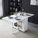 Folding Dining Table with Storage, Kitchen Table for Small Spaces | Foldable, Drop Leaf, Movable, 4 Wheels, Space Saving, Extendable, Marble Texture Top, for Apartment Kitchen Living Room White