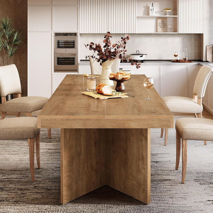 63-Inch Dining Table for 4-6, Farmhouse Kitchen Table with Heavy Duty Pedestal, Rectangular Wooden Dinner Furniture for Home, Dining Room, Living Room, Brown