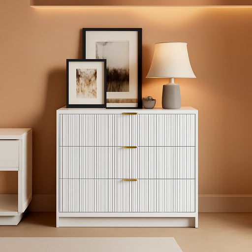 White Contemporary Dresser With Three Impressive Drawers