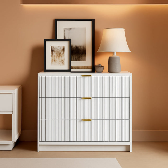 White Contemporary Dresser With Three Impressive Drawers