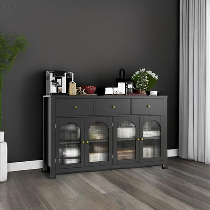 Buffet Cabinet with Storage, Kitchen Storage Cabinet for Home | 55.1" Large Sideboard Buffet, Farmhouse Kitchen Cabinet, Wood Coffee Bar Table for Kitchen, Black