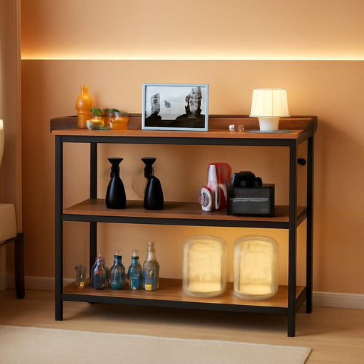 Console Table, Sofa Table with Power Outlet, Farmhouse Hallway Table for Entryway, Living Room, Height Adjustable, Easy Assembly, Rustic Brown, 43"