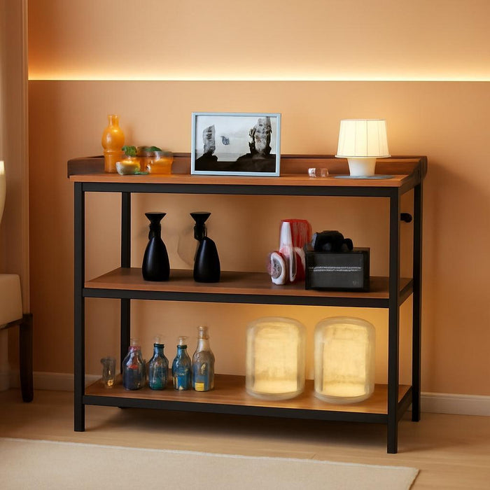 Console Table, Sofa Table with Power Outlet, Farmhouse Hallway Table for Entryway, Living Room, Height Adjustable, Easy Assembly, Rustic Brown, 43"