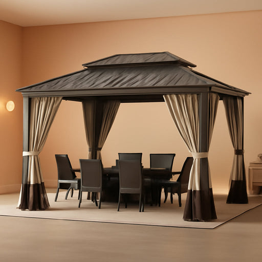 12x20 Ft Hardtop Gazebo With Double Roof NettingCurtains