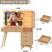 Fluted Vanity Desk with Mirror and Lights, 45" Glass Top Makeup Table Set with 5 Drawers, Power Outlet & Storage Cabinet, Large Dressing Table with RGB Ambient Light for Bedroom Women Girls, Oak