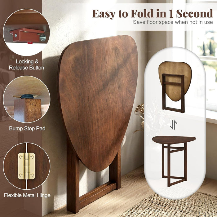 31.5" Folding Dining Table for 2-3, Drop Leaf Kitchen Table with Triangular Top & Solid Rubber Wood Frame, Space-Saving Dinner Table for Dinette, Small Space, Restaurant, Walnut