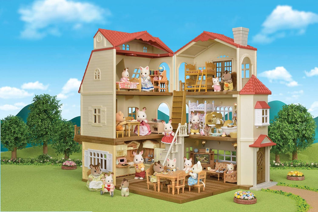 Red Roof Grand Mansion Gift Set, Dollhouse Playset with 3 Figures, Furniture, Vehicle and Accessories