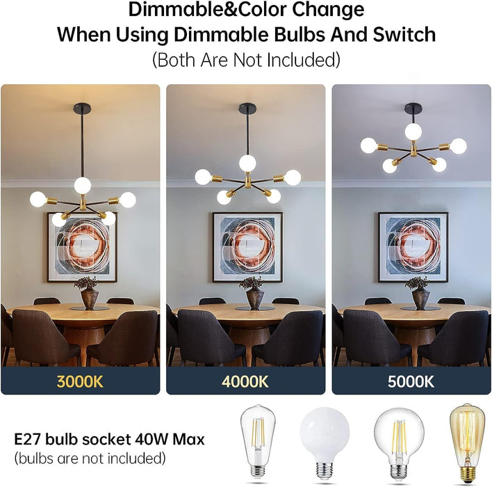 Sputnik Chandelier Black and Gold Ceiling Light Height Adjustable E27 Modern Ceiling Lighting Fixture for Living Room Bedroom Dining Room Kitchen Office (5-Light)