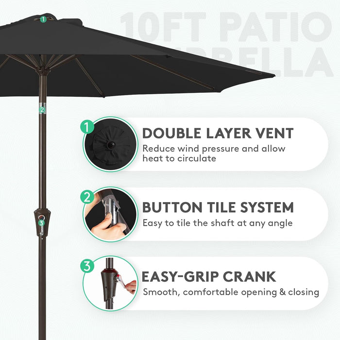 10 Ft Outdoor Patio Umbrella W/Tilt and Crank, Black