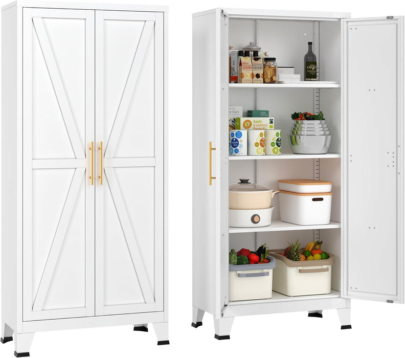 61-Inch Tall White Metal Storage Cabinet Barn-Doors