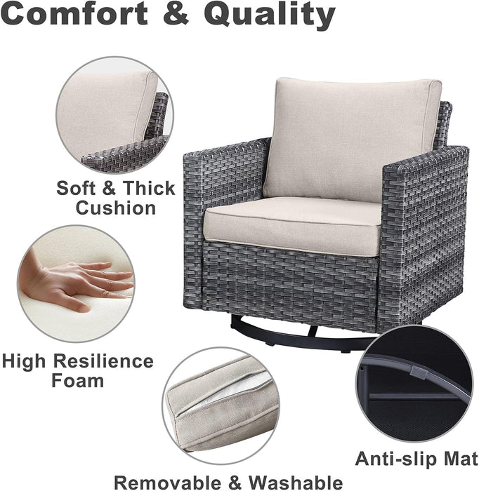6 Piece Outdoor Furniture Patio Wicker Sofa Set, Oversize Outdoor Swivel Rocker Chairs with Rattan Ottomans, Conversation Sets Patio Furniture Come with Removable Washable Cushion