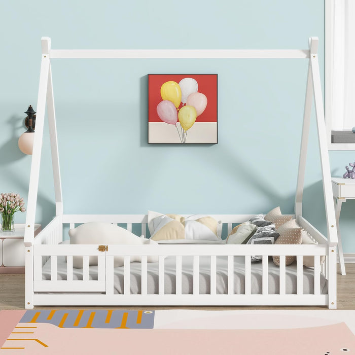White Montessori Handcrafted SolidWood Floor Bed Door