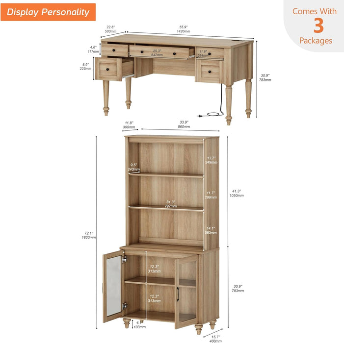 Distressed Oak 56Inch Executive Desk With ChargingStation