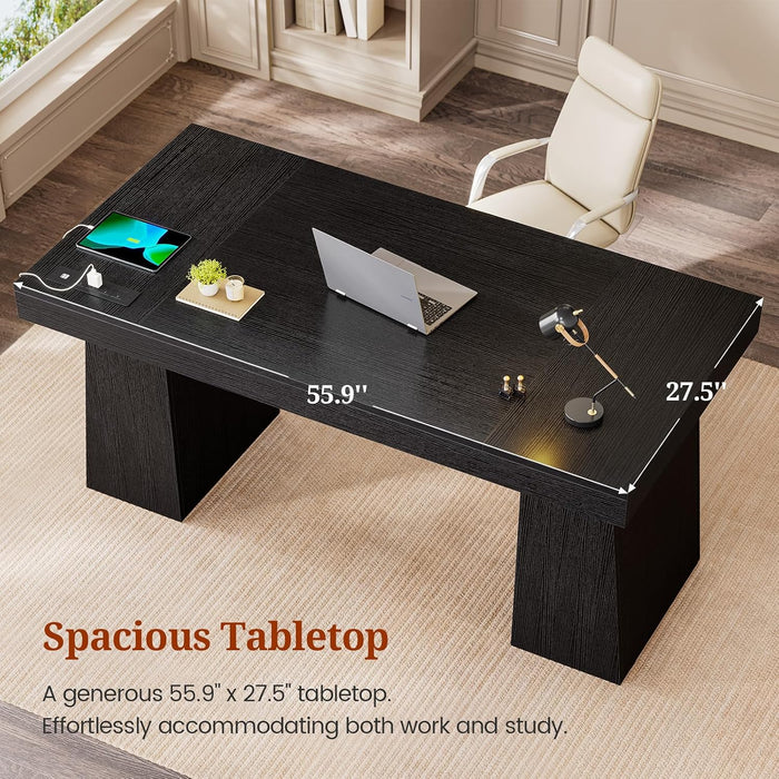 55.9" Executive Desk with Storage & Power Outlets, Home Office Desk