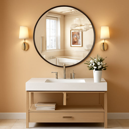Black round Wall Mirror 24 Inch, Bathroom Mirrors for over Sink, Circle Mirror for Bathroom, Entryway, Bedroom, Vanity