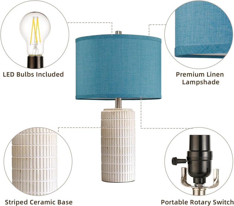 23" Set of 2 Nautical Ceramic Nightstand Table Lamps, Blue
