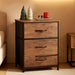 Dresser with 3 Drawers, Fabric Nightstand, Organizer Storage Dresser for Bedroom, Hallway, Entryway, Closets, Sturdy Steel Frame, Wood Top, Easy Pull Handle, Rustic Brown Wood Grain Print