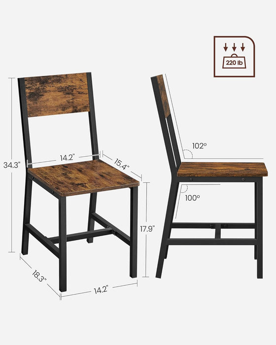 Dining Chair Set of 4, Rustic Wood Chairs with Metal Steel Frame, Easy to Assemble, Comfortable Seat, Modern Farmhouse Chair for Kitchen, Bedroom, Living Room, Rustic Brown and Ink Black