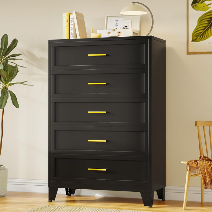 Charcoal Black Industrial Dresser With Five Drawers