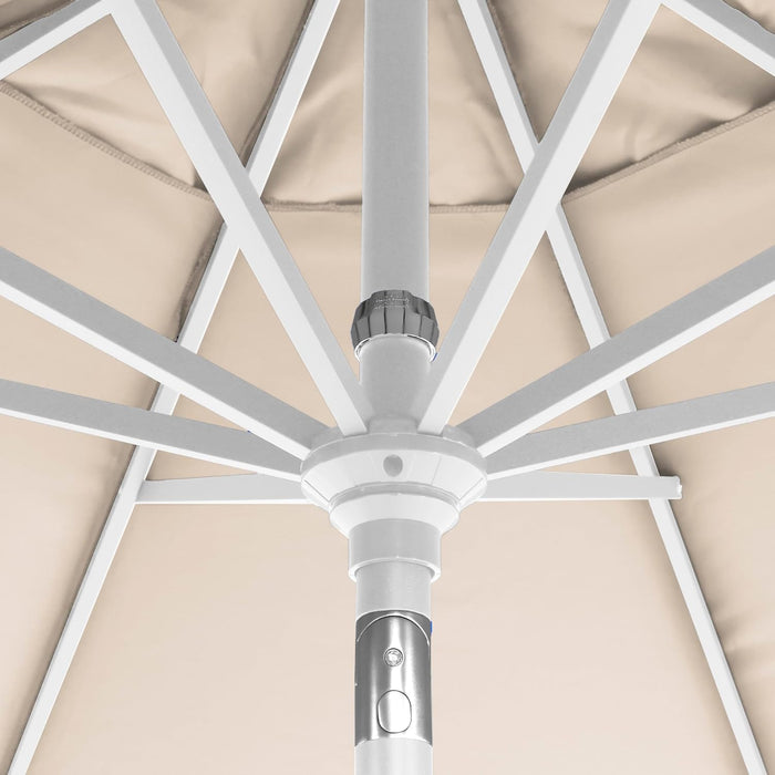 12-Year-Non-Fading, 9Ft Premium Sunbrella Patio Umbrella, Hand-Crank, Button-Tilt, White Frame, Beige Fabric