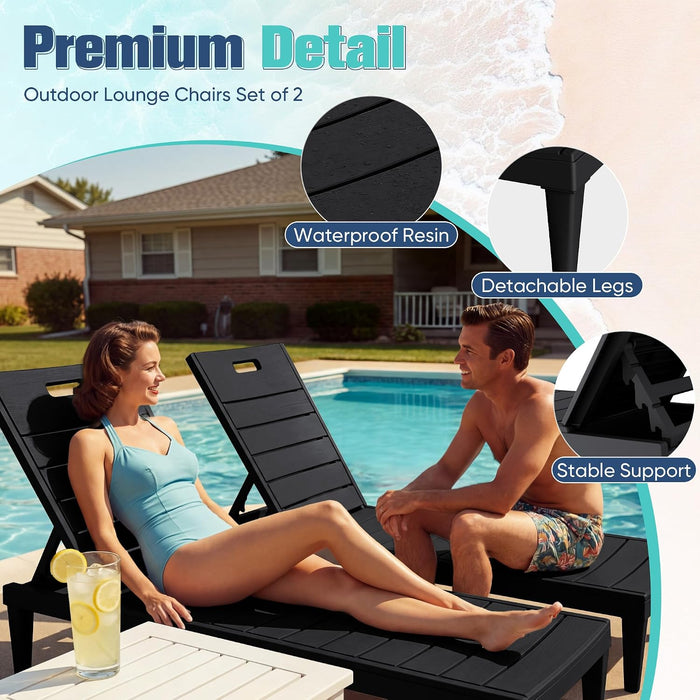 Outdoor Chaise Lounge Chair Set of 2, Waterproof PP Lounge Chairs