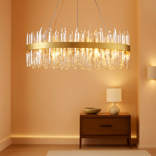 Modern Crystal Chandelier, 16-Lights 2 Tiers Dining Room Chandelier over Table, 36'' K9 Crystal Gold Rectangular Chandeliers for Kitchen Island Adjustable Long Chandeliers for Living Room