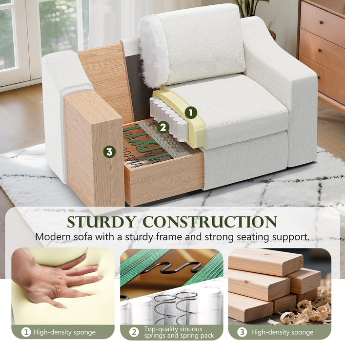 47" W Oversized Accent Chair Set of 2, Linen Fabric Modern Armchair, Washable Covers, Comfy Upholstered Large Chair Armchair Sofa Chair Reading Chair for Living Room Bedroom Office, Ivory