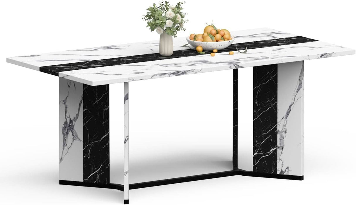 Dining Table for 6-8 People, 71 Inch Long Kitchen Dinner Table with Metal Frame & Waterproof Wood Tabletop, Modern Farmhouse Rectangular Dining Room Tables for Kitchen, Living Room, White