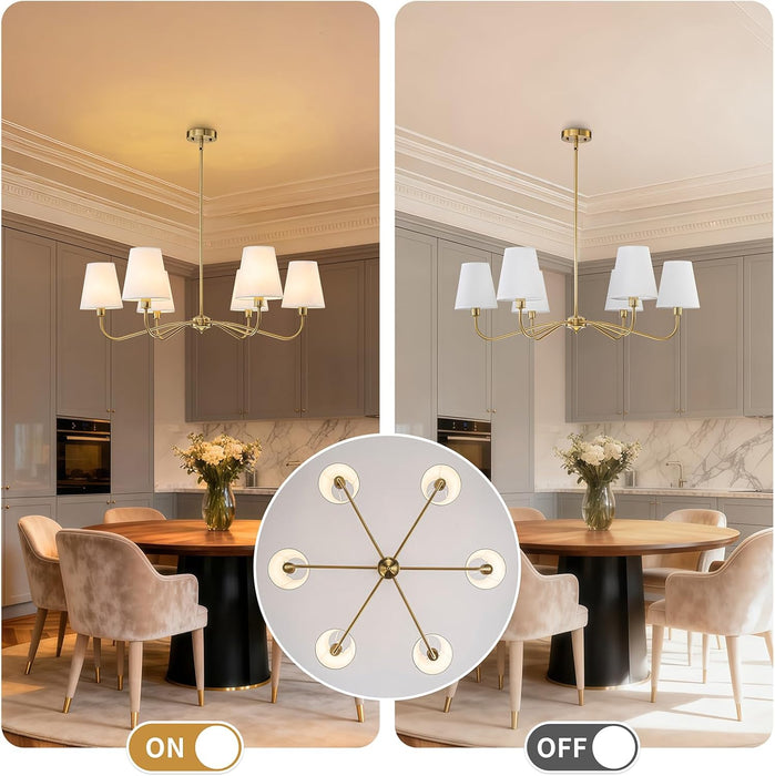 36-Inch Goldtone Brass Chandelier With Fabric Shade