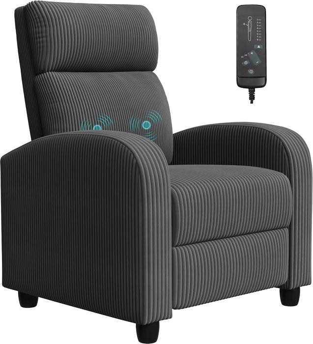 Massage Recliner Chair for Living Room Adjustable Reclining Chair Home Theater Seating Modern Winback Single Sofa for Adults with Footrest (Corduroy, Gray)