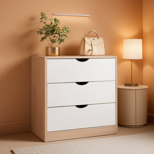 3 Drawers Dresser, Fabric PU Drawer with Wood Frame, Large Organizer, Small Dresser with Drawer, Chest of Drawers for Closet, Living Room,Hallway,Oak and White